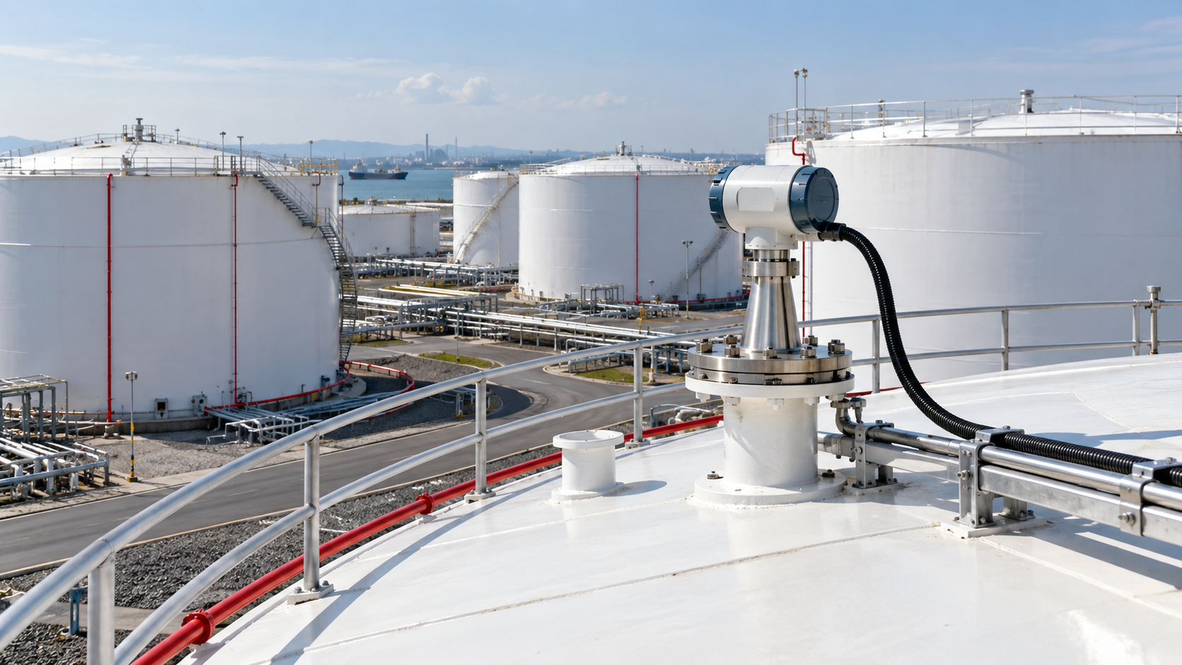 Radar tank gauging instrument installed at a modern storage terminal