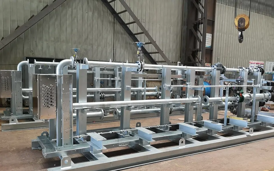 Boiler fuel-gas pipe rack during structural and piping assembly