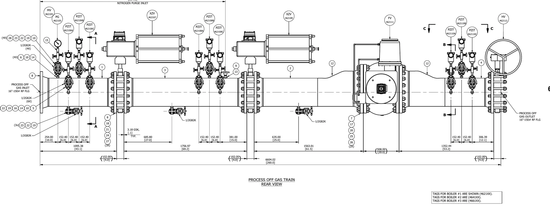 Detailed piping and assembly drawing