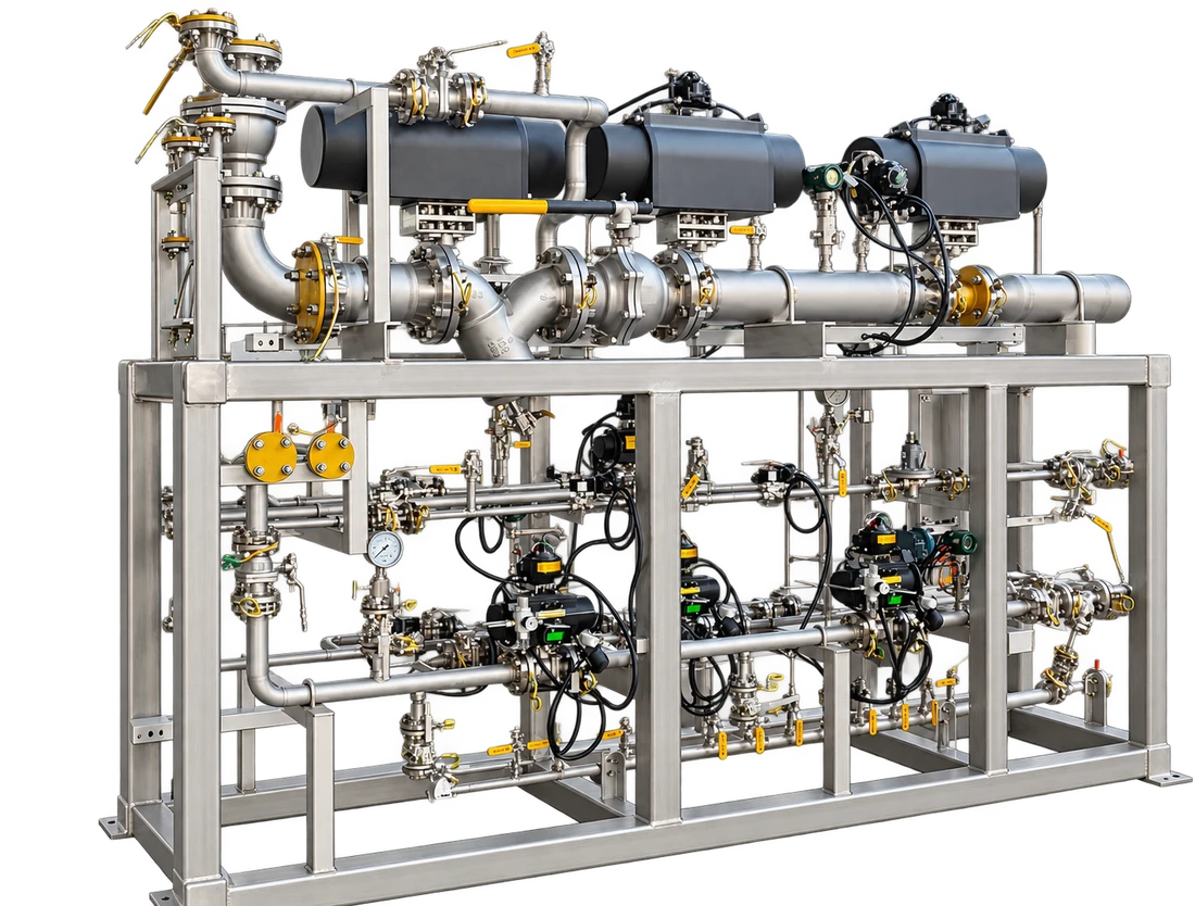 Custom instrument skid with integrated piping and automated valves
